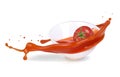 Splash tomato sauce. Tomato in a white saucepan.